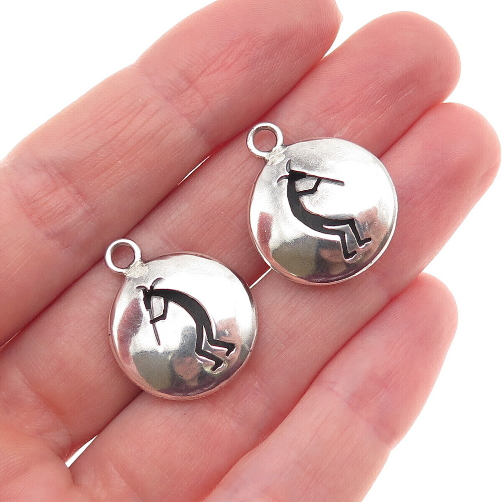 Old Pawn Sterling Silver Vintage Southwestern Kokopelli Tribal Jacket Earrings